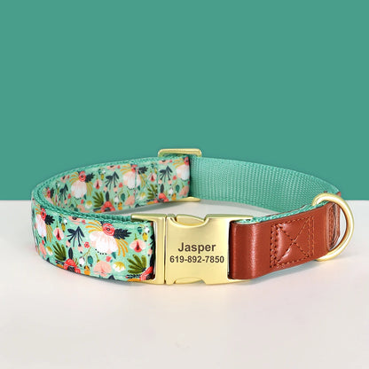 Custom Engraved Flower Printed Dog Collar
