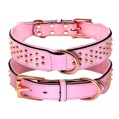 Adjustable Dog Leather Collar: Cool Spikes Metal Rivet Collar