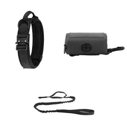 3pcs Dog Collar and Leash Set with Poop Bag Holder: Tactical Nylon Heavy Duty