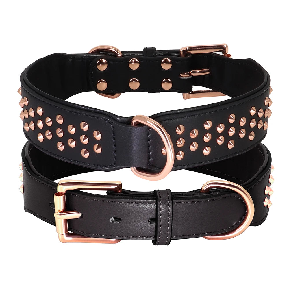 Adjustable Dog Leather Collar: Cool Spikes Metal Rivet Collar