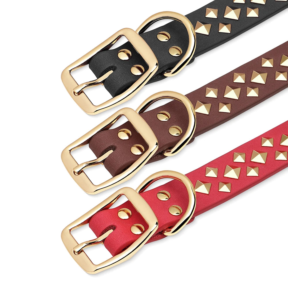 Real Leather Dog Collar Personalised Dog ID Spiked Studded Necklace