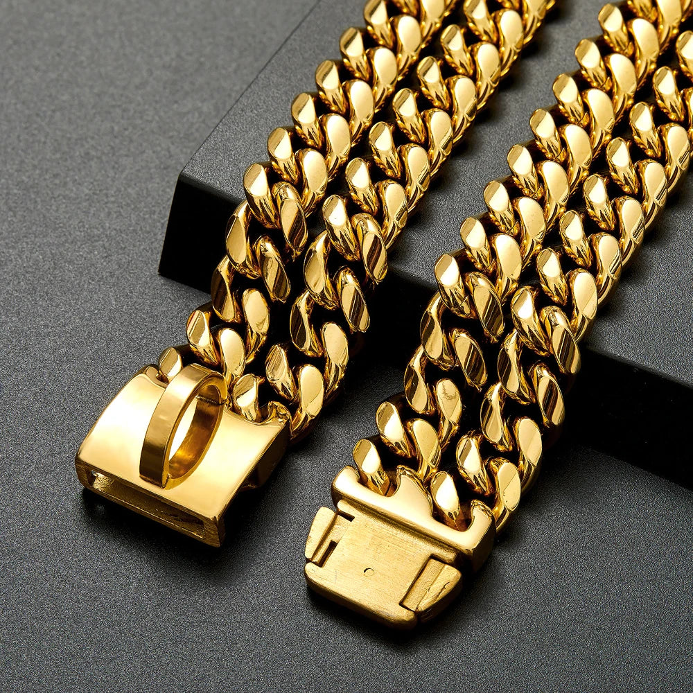 Strong Dog Chain Collar Gold Stainless Steel For Medium Large Dogs