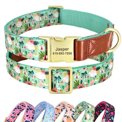 Custom Engraved Flower Printed Dog Collar