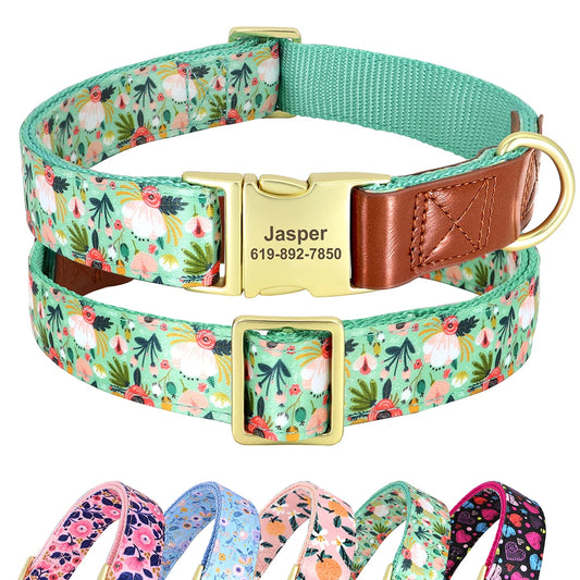 Custom Engraved Flower Printed Dog Collar