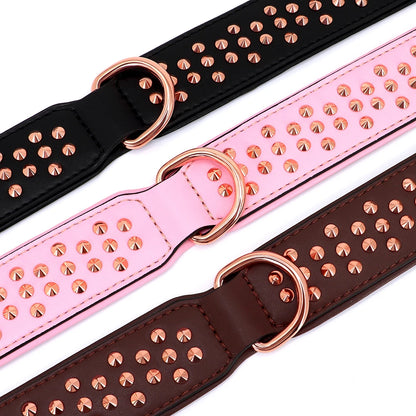 Adjustable Dog Leather Collar: Cool Spikes Metal Rivet Collar