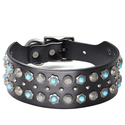 Original Leather Dog Collar 2inch Wide Luxury Riveted Necklace for Medium Large Dogs