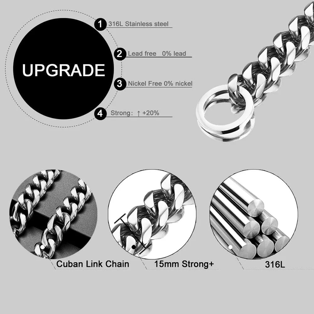 Stainless Steel Dog Chain Collar Cuban Link Training Slip Chain