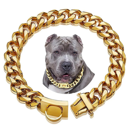 19mm Chain Dog Collar Luxurious Golden and Silvery Cuban Link with Secure Snap Buckle