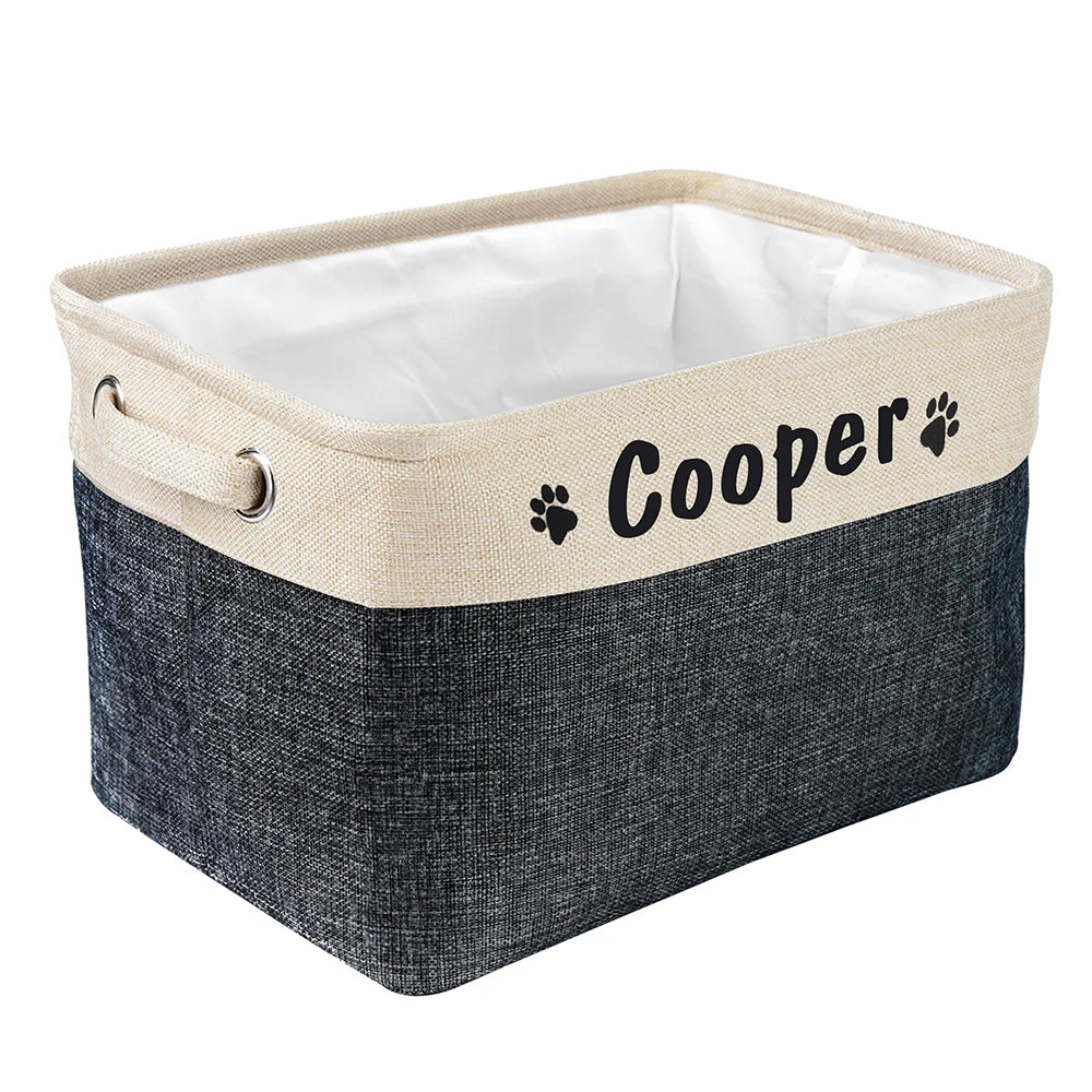 Personalized Pet Toy Storage Basket Foldable Box with Custom Name