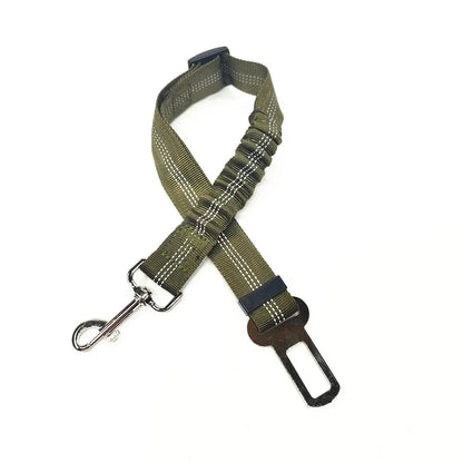 Extandable army green colour dog car seat belt with lead clip 