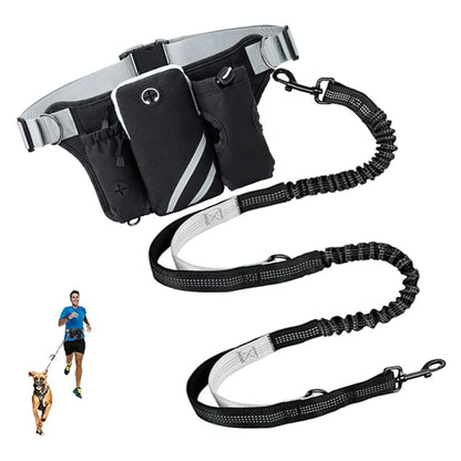 Hands Free Dog Leash For 2 Dogs With Water, Poop Bag Holder and Cell Phone Pouch