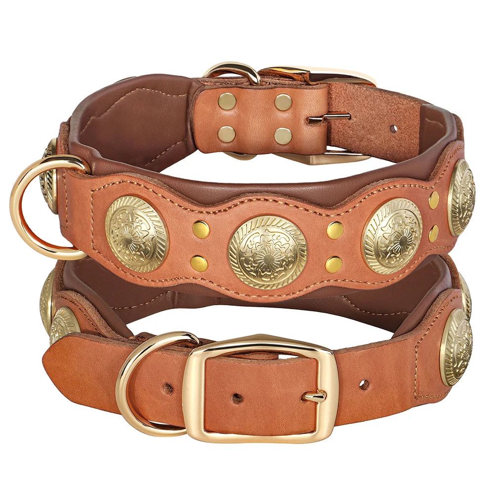 Genuine Leather Dog Collar Spiked Studded Adjustable Necklace for Large or Medium Dog