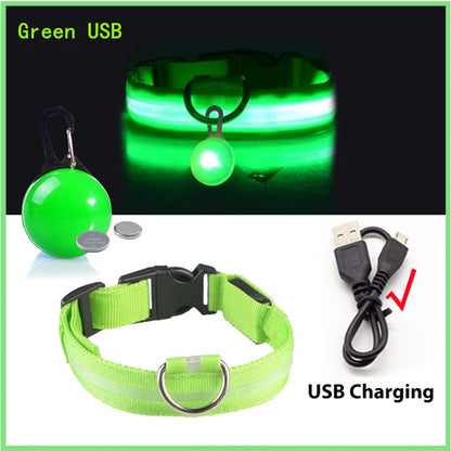 Glowing Led Light Dog Collar With Detachable Pendant Usb Charging
