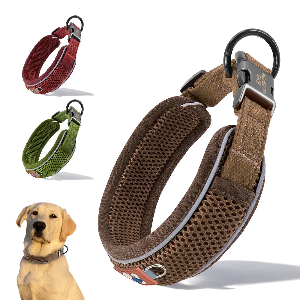 Mesh Breathable Personalised Dog Collar For Small Medium Large Dogs