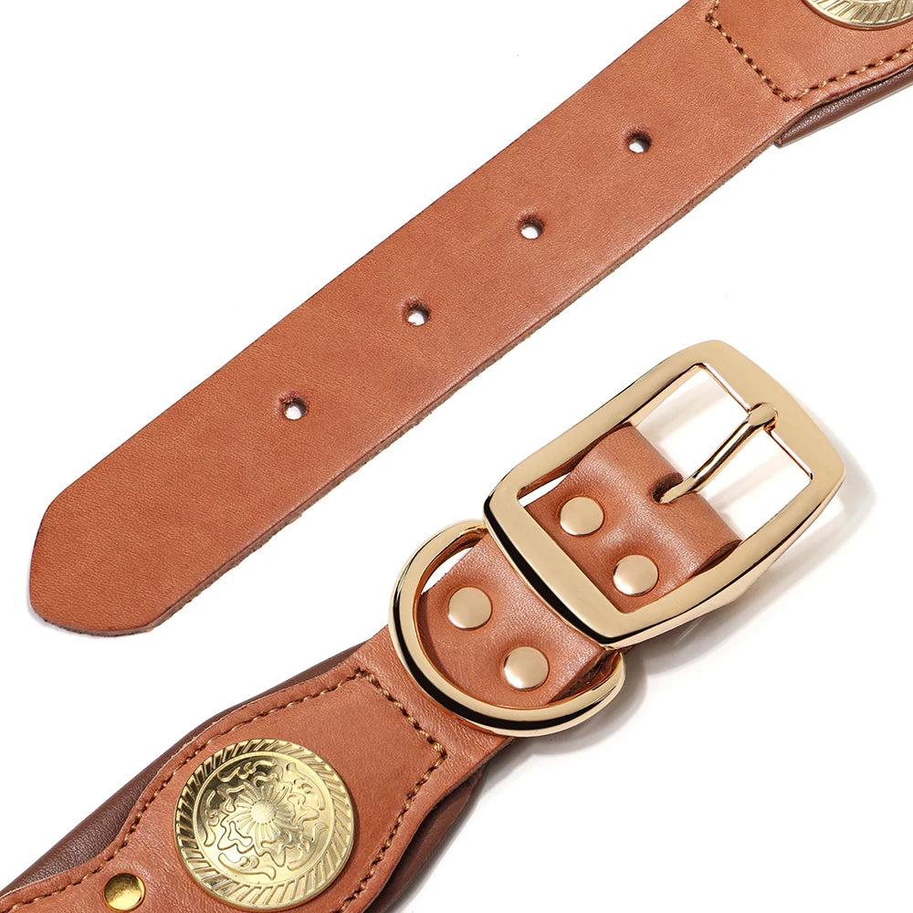 Genuine Leather Dog Collar Spiked Studded Adjustable Necklace for Large or Medium Dog