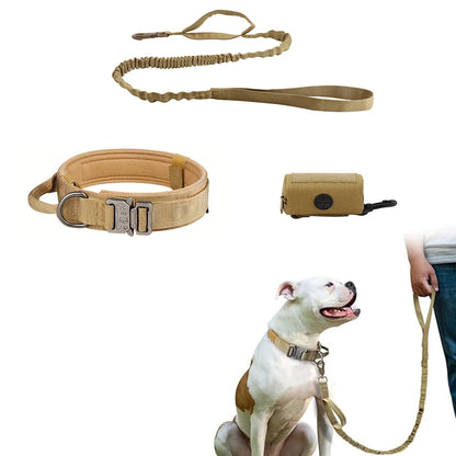 3pcs Dog Collar and Leash Set with Poop Bag Holder: Tactical Nylon Heavy Duty