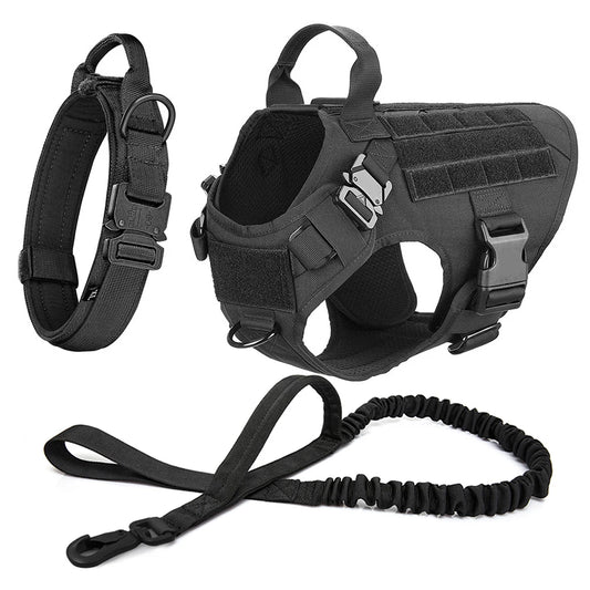 Tactical Harness, Leash and Collar Training Set for Large Medium Dog