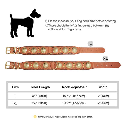 Genuine Leather Dog Collar Spiked Studded Adjustable Necklace for Large or Medium Dog