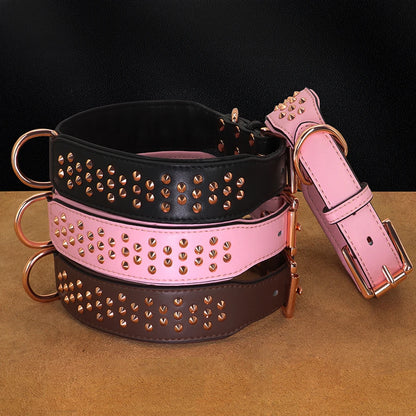 Adjustable Dog Leather Collar: Cool Spikes Metal Rivet Collar