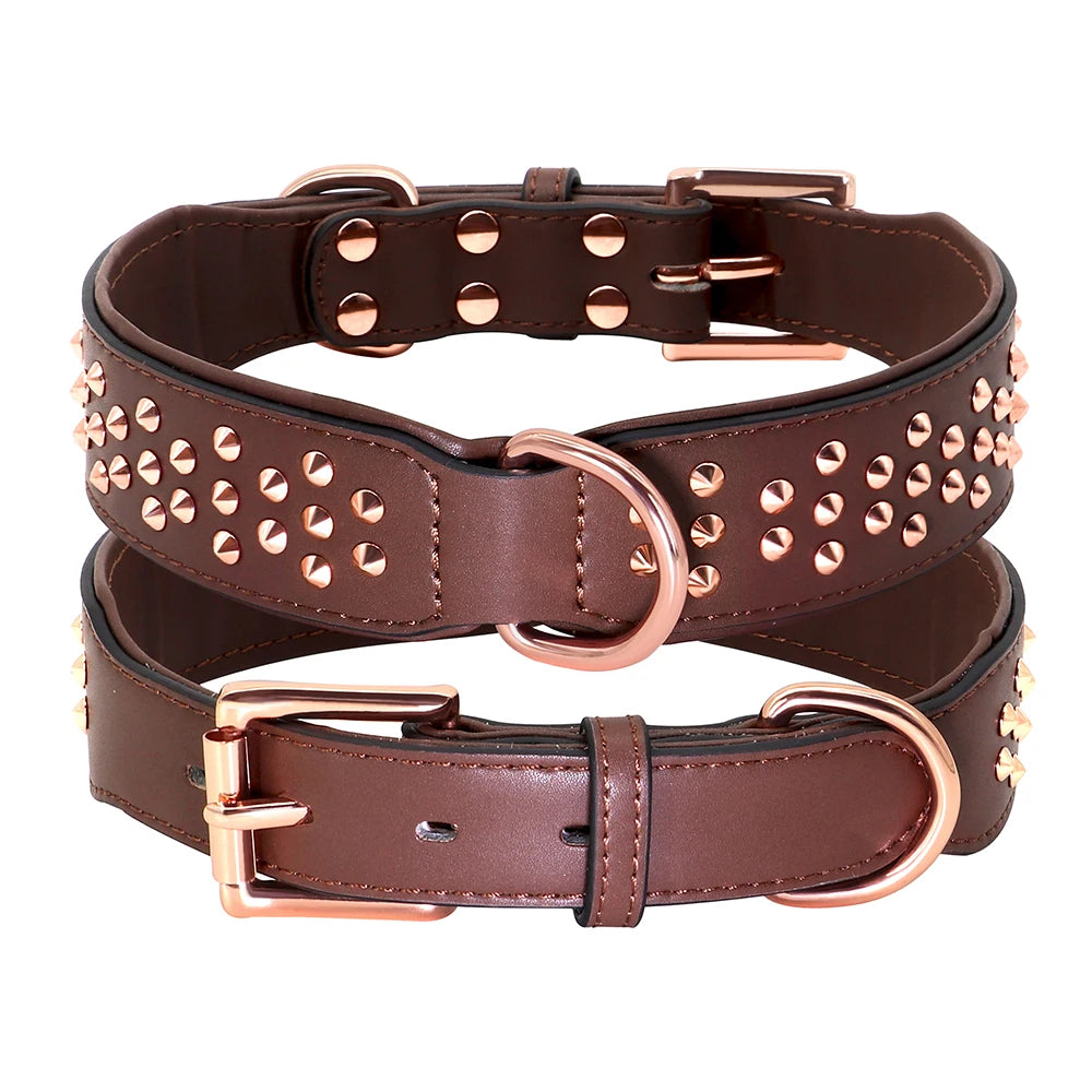 Adjustable Dog Leather Collar: Cool Spikes Metal Rivet Collar