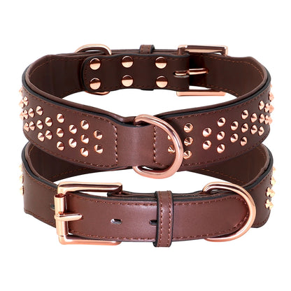 Adjustable Dog Leather Collar: Cool Spikes Metal Rivet Collar