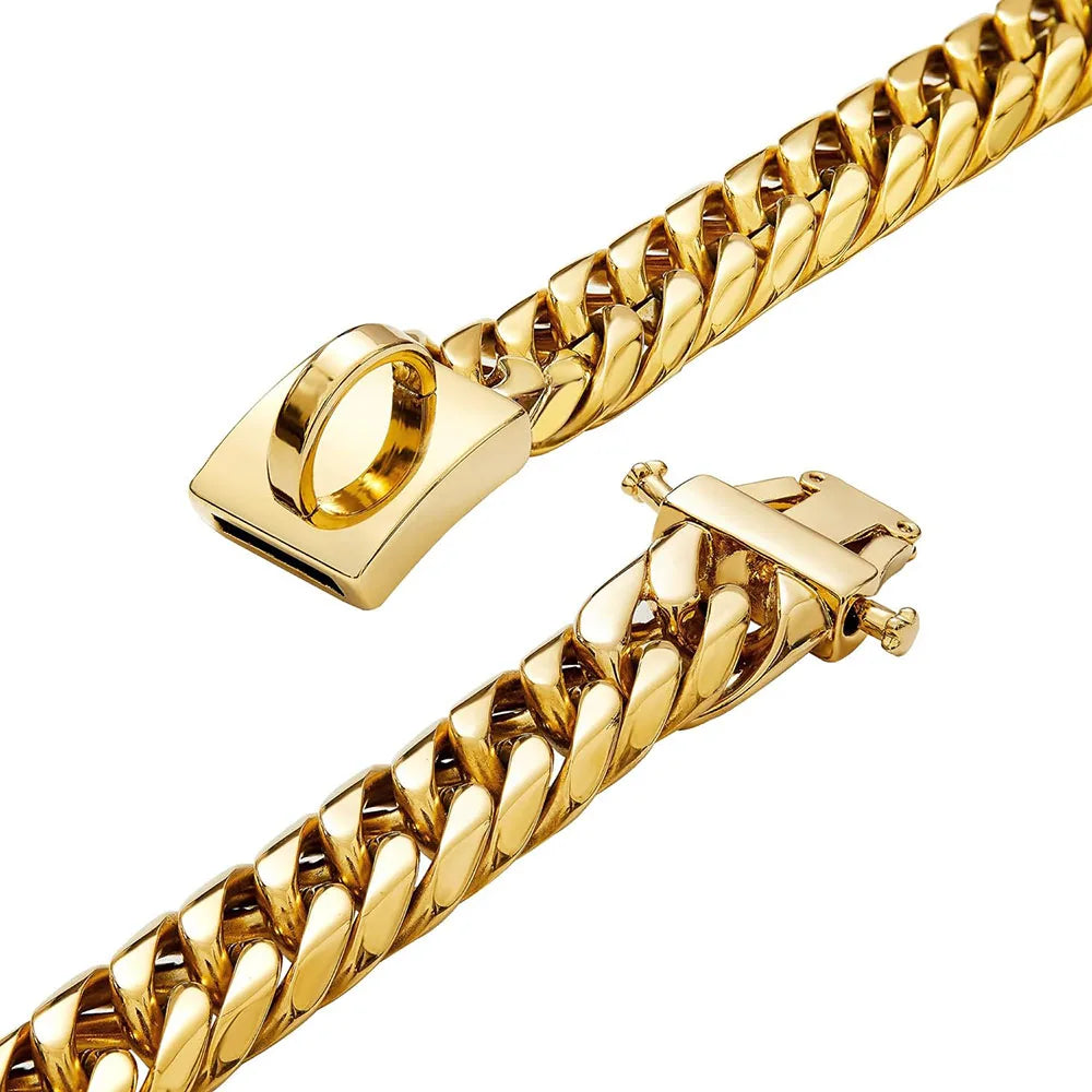 19mm Chain Dog Collar Luxurious Golden and Silvery Cuban Link with Secure Snap Buckle