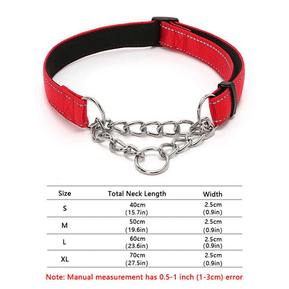 Stainless Steel Chain Martingale Dog Collar - Reflective Nylon Fabric Dog Collars