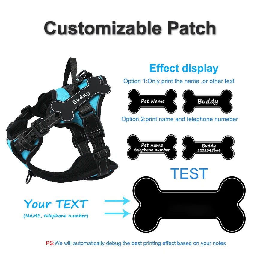 Dog Harness with Custom Name Patches - NO PULL, Adjustable, Reflective and Breathable