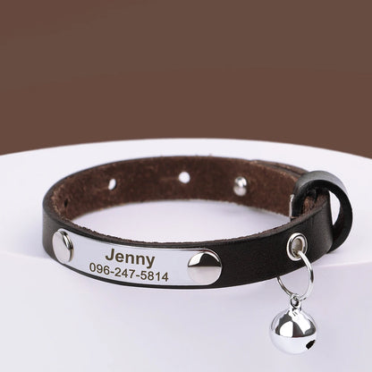 Personalized Cat Collar Adjustable Leather Name Collar