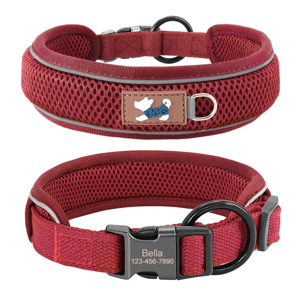Mesh Breathable Personalised Dog Collar For Small Medium Large Dogs