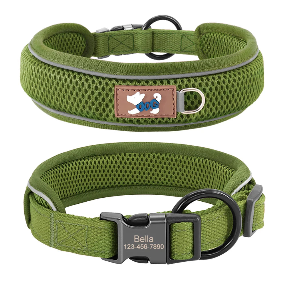 Mesh Breathable Personalised Dog Collar For Small Medium Large Dogs