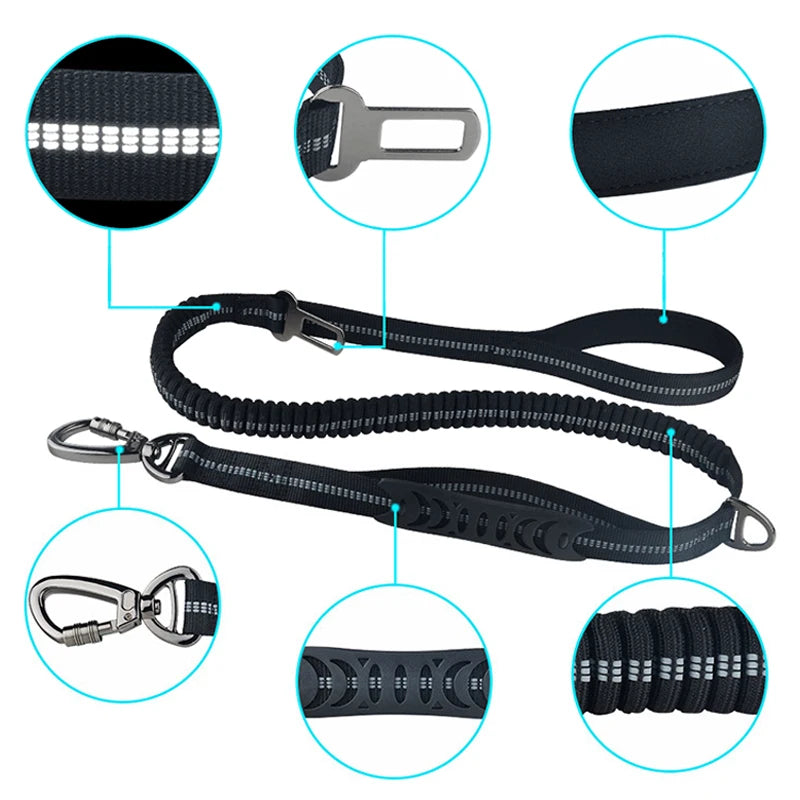 Reflective Nylon Multi-functional Retractable Dog Leash with Car Safety Buckle