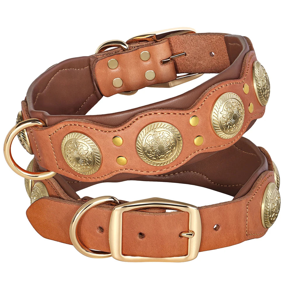 Genuine Leather Dog Collar Spiked Studded Adjustable Necklace for Large or Medium Dog