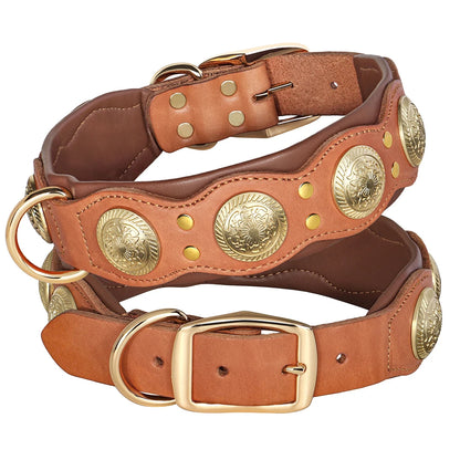 Genuine Leather Dog Collar Spiked Studded Adjustable Necklace for Large or Medium Dog