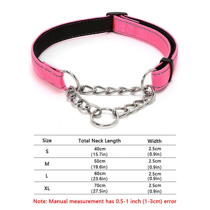 Stainless Steel Chain Martingale Dog Collar - Reflective Nylon Fabric Dog Collars