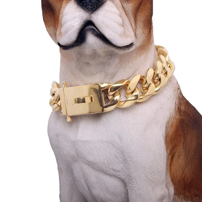 19mm Chain Dog Collar Luxurious Golden and Silvery Cuban Link with Secure Snap Buckle