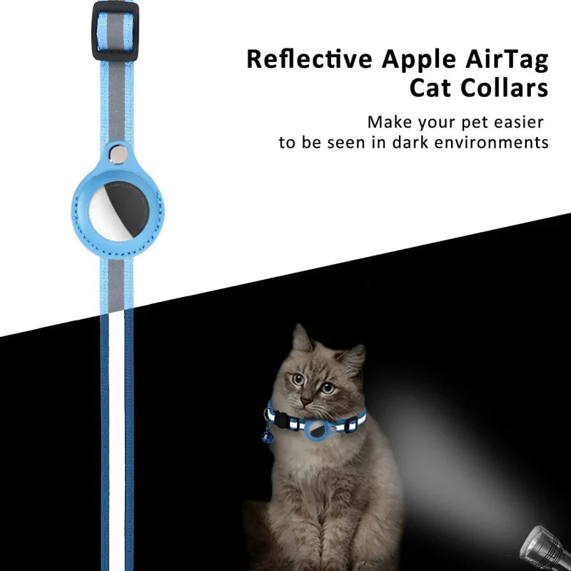 Airtag holder cat collar adjustable reflective necklace with Bell