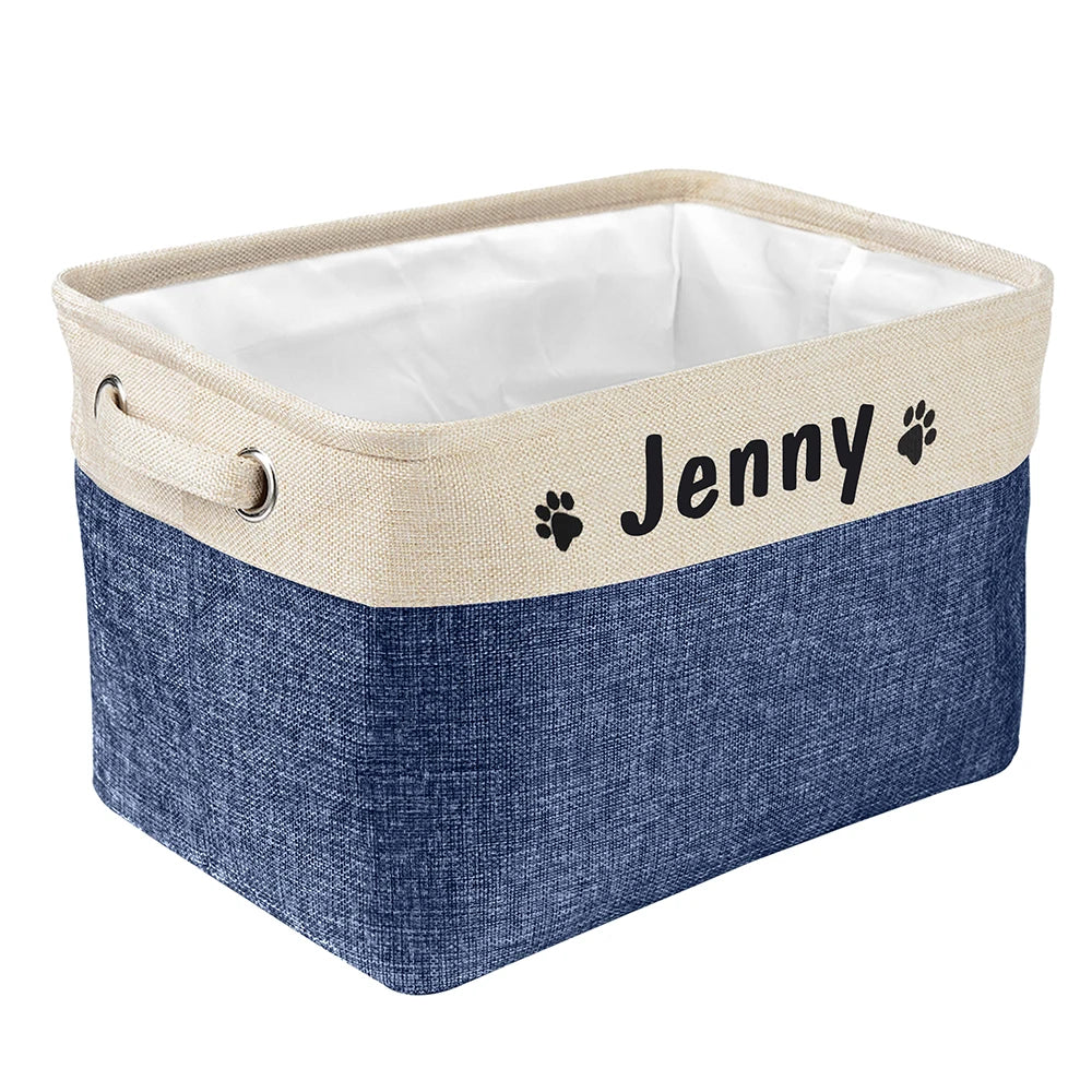 Personalized Pet Toy Storage Basket Foldable Box with Custom Name