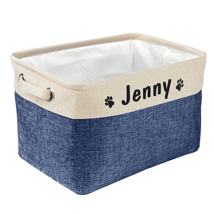 Personalized Pet Toy Storage Basket Foldable Box with Custom Name