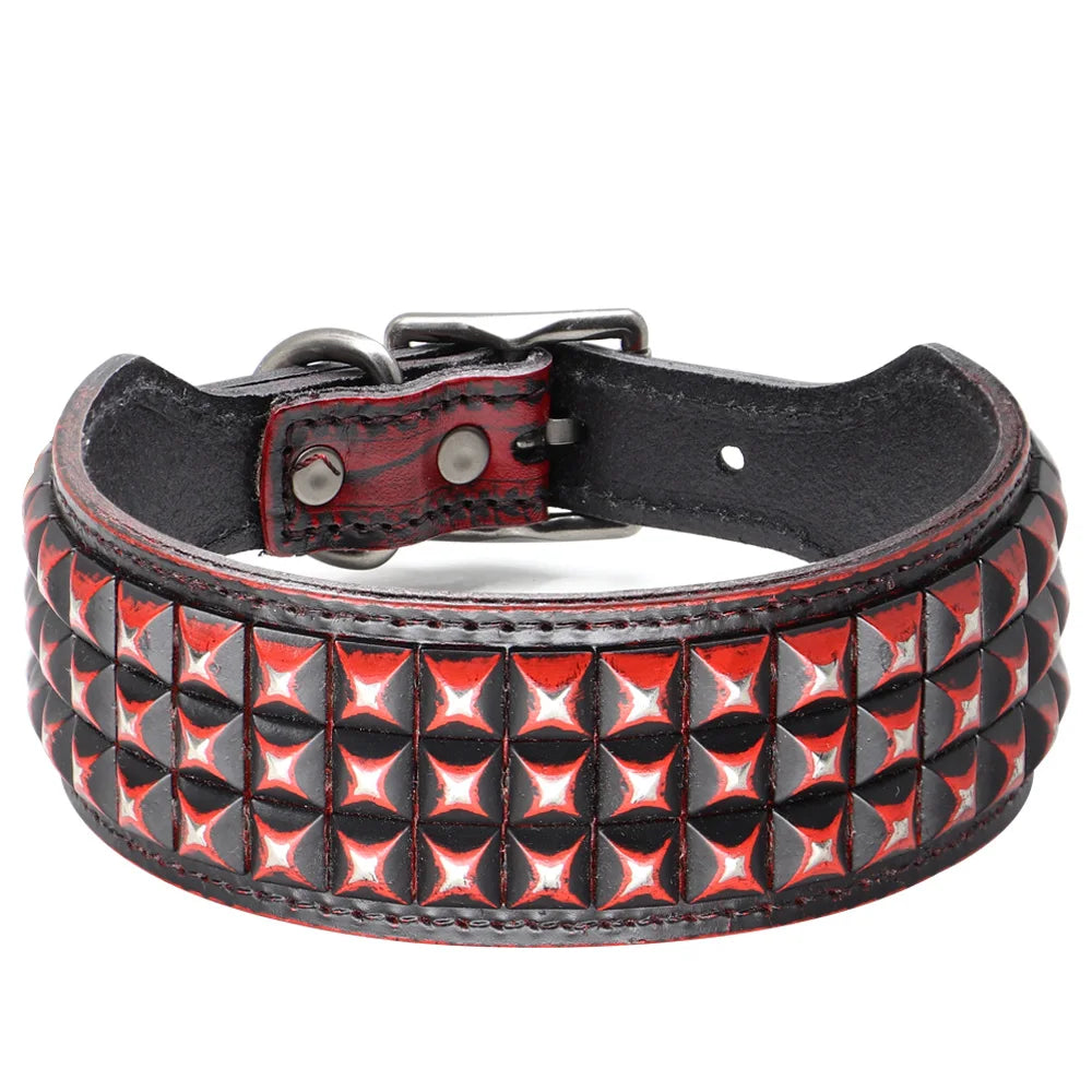 Original Leather Dog Collar 2inch Wide Luxury Riveted Necklace for Medium Large Dogs