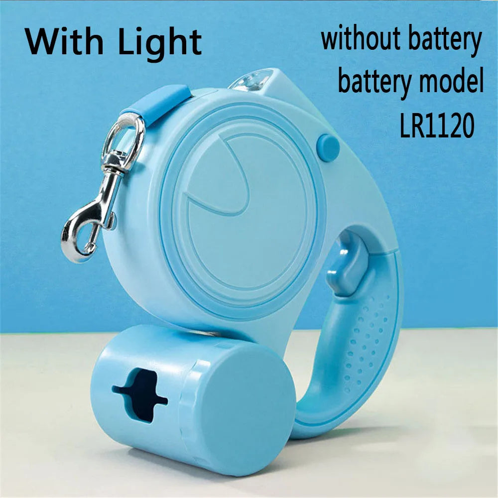 Dog Leash With Led Lights and Poo Bag Holder Retractable 5M Rope