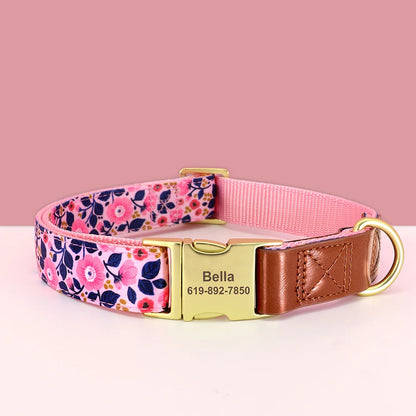 Custom Engraved Flower Printed Dog Collar