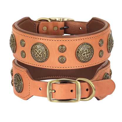 Genuine Leather Dog Collar Cool Spiked Studded for Medium Dogs