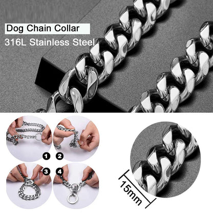 Stainless Steel Dog Chain Collar Cuban Link Training Slip Chain