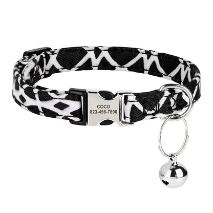 Cat collar personalised black white
