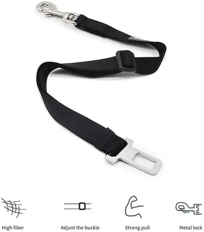 Details of dog car seat belt with lead clip