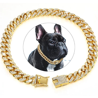 Diamond cuban link chain collar for dog and cat
