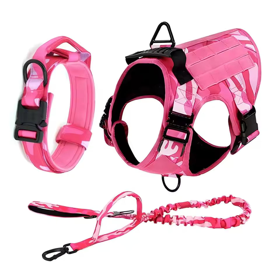 3pcs Tactical No Pull Large Dog Harness, Leash and Collar Set for Large Strong Dogs