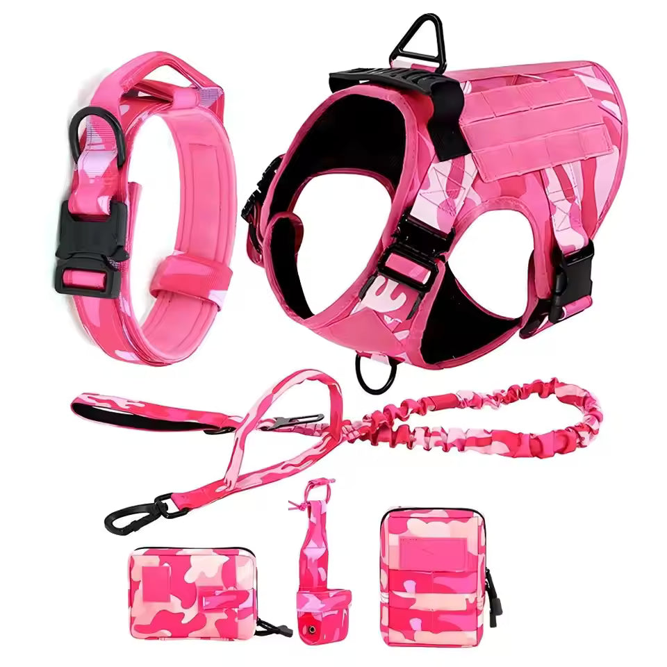 Tactical Dog Harness Set - Leash, Collar & MOLLE Pouches for Large Dogs