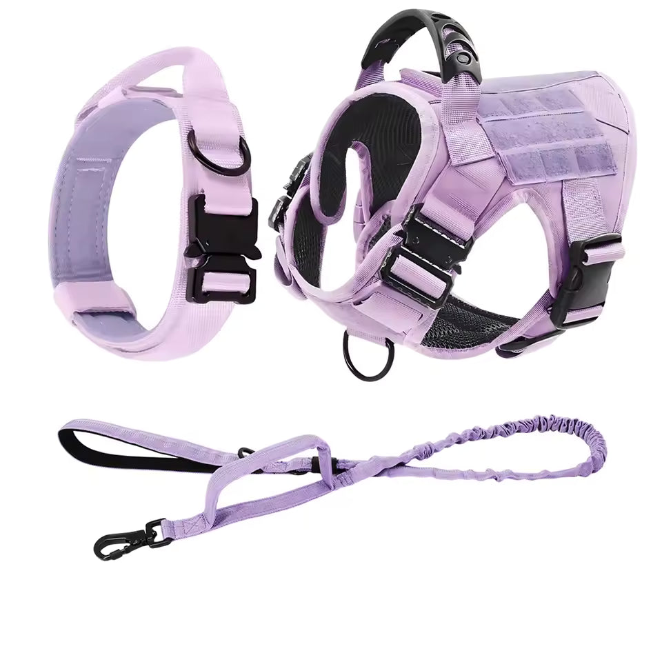3pcs Tactical No Pull Large Dog Harness, Leash and Collar Set for Large Strong Dogs